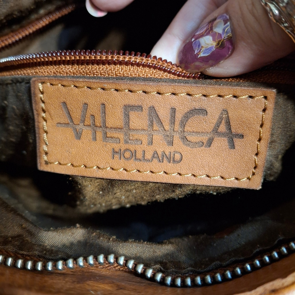 Vilenca Holland Anthropologie Woven Leather Crossbody Bag in Cognac Brown 10×10 - Picture 6 of 6